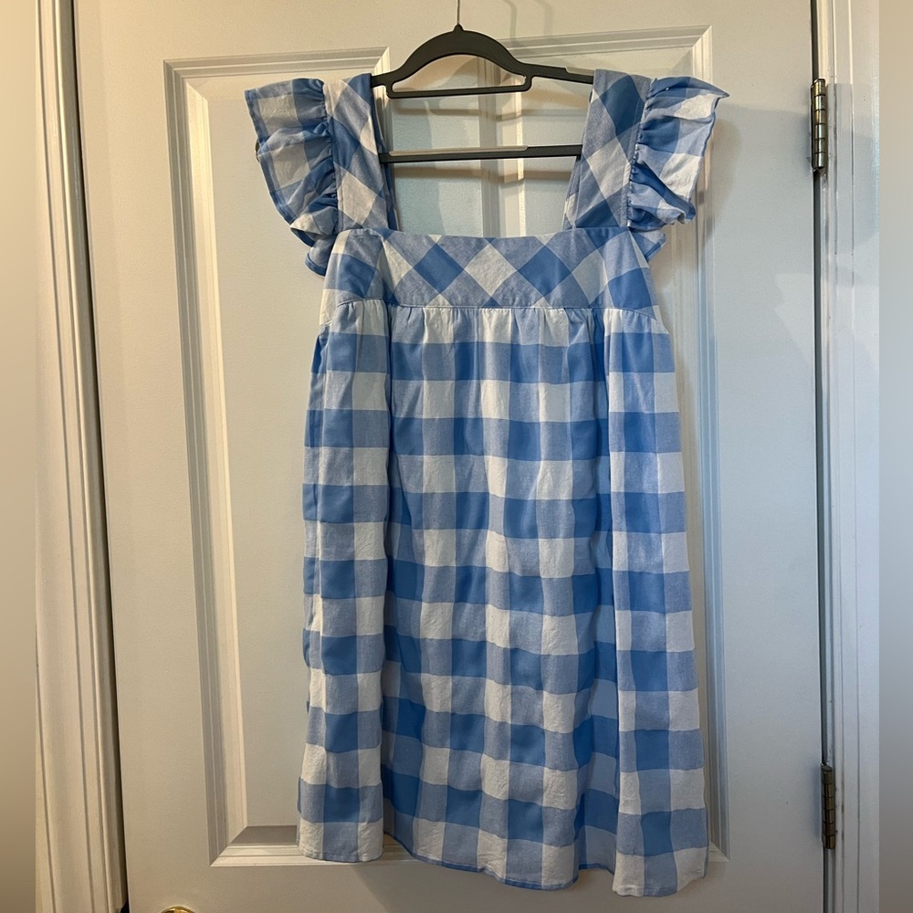 Gingham blue and white mini dress
